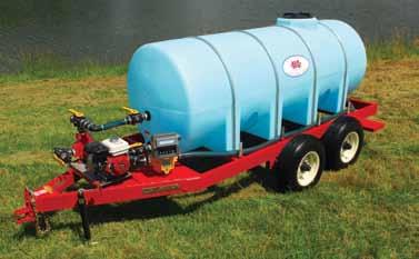 6 ft width Options Shown: Chemical inductor, tank in black, stainless engine cover Model 56 Liquid Feed Trailer Features: 2 x 6 tubing, 14,400 G.V.W.R. capacity, 6 bolt hubs on 6 centers, 2,000 lb.