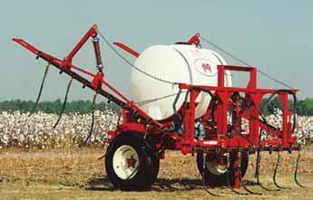 jack with stabilizer, tractor lifts, category 2 or 3 Tank: 200 or 300 gallon Ag Boom: breakaway hinge with manual fold rear mount in 4, 6 or 8 row Tripod Boom: 6, 8, or 12 row, heavy three piece