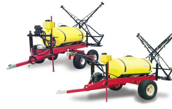 Features of 150 & 200 Gallon Sprayers Elliptical tank features jet agitation, sump, and molded sight gauge Walking tandem axles with 22 x 11 x 8 pneumatic tires, or single axle with 24 x12 turf tires