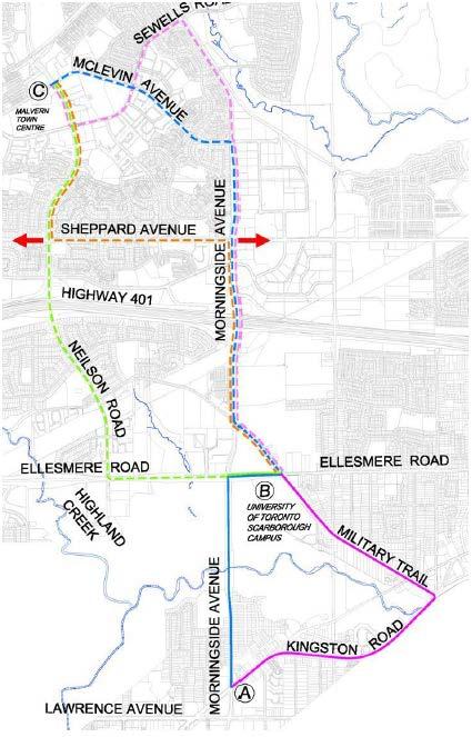 Figure 2: Alignment Options that were considered In June 2010, City Council considered the Scarborough Rapid Transit (SRT) Transit Project Assessment Study (2010.EX44.23).