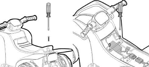 Unscrew the screw on the seat with a screwdriver and remove the seat. 2. Use a screwdriver to remove the two screws from the battery retainer. 3.