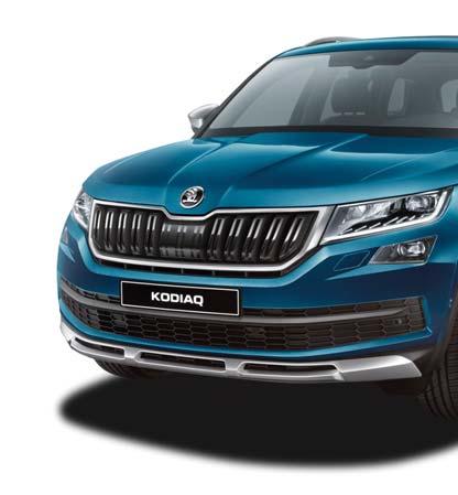 YCA - KODIAQ SCOUT Exterior: Front bumper extension cover Rear bumper extension cover 19 Alloy wheels Crater in Anthracite design Plaque on the fender Sunset Exterior mirrors in