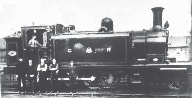 CALEDONIAN RAILWAY CLASS 1 4-4-0T C.R. numbers 1-12; L.M.S. numbers 15020-15031 Jim Smellie Number 10 in Caledonian livery with a proud crew and engine shed staff.
