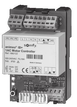 The controller is compatible with Somfy s IB+ protocol for façade management. Venetian (US, EU) and screens mode selectable. Slot for RTS or IR card upgrade. DIN Rail version.