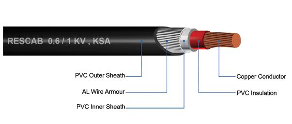 Your Partner in Safe Power Solutions Single Core - PVC Insulated, AL Wire Armoured PVC Sheathed Cables IEC 60502-1 Copper Conductor CU/PVC/AWA/PVC 0.