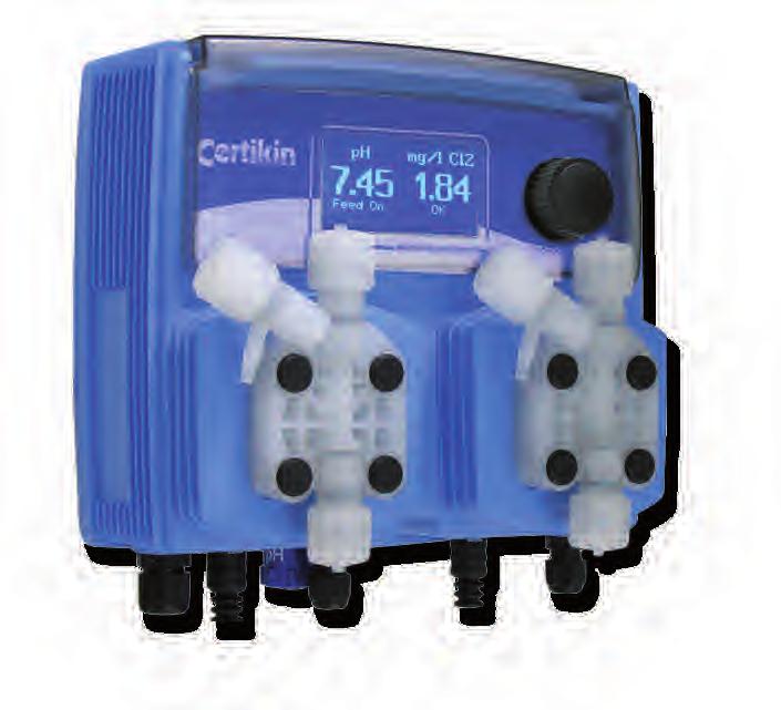 Dosing pumps Multi chemical measurement and control CDE-WDPHCL ph & Chlorine Swimming pool controller with 2 metering pumps for acid (ph) and chlorine (Cl). Ranges: 0-14 ph and 0-10 mg/l Cl 2.