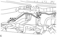 Text in Illustration *1 Connector Portion *2 Union *3 Push Rod Clevis and Boot *4 Front No. 2 Brake Tube Torque: 13 N m (130 kgf cm, 9ft lbf) Do not kink or damage the brake lines.
