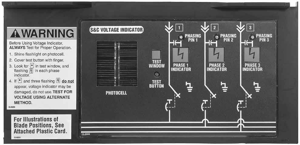 Low-Voltage Phasing Using Optional Voltage Indication with Phasing STEP 1. Clean the surface and PHASING PINS of the VOLT AGE INDICATOR of dirt and debris. See Figure 48. STEP 2.