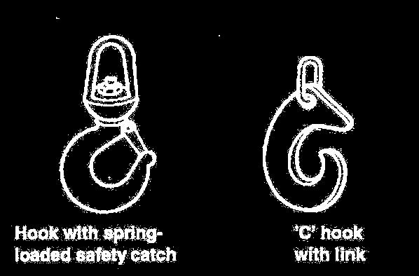 Chain hooks used for a lift must be fitted with a spring-loaded safety catch, or designed to prevent the load disengaging C hook (diagram to the left).