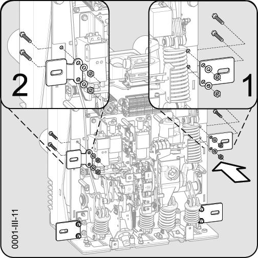 Mounting the fixed-mounted circuit-breaker on a vertical plane (using mounting brackets) The framework must be made to suit the operating conditions and have sufficient load bearing capacity and