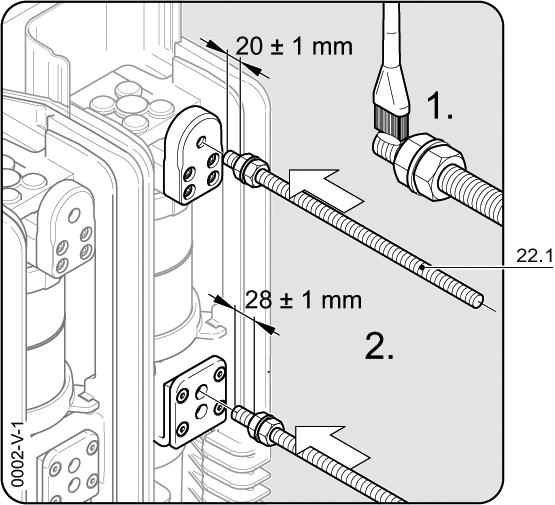 Mounting Mounting contact arms and systems 3. 4. 22 22.1 0002-V-2 Fig. 109 Cleaning and mounting threaded rods (22.1) for contact arms (22) Fig.