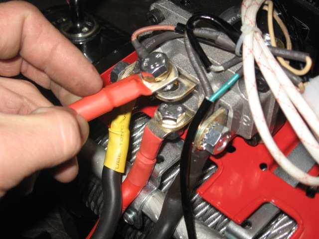The Red cable is the positive cable and the Black cable is the Negative. Step 1: Install the 3 connect plug on the winch before bolting the winch down.