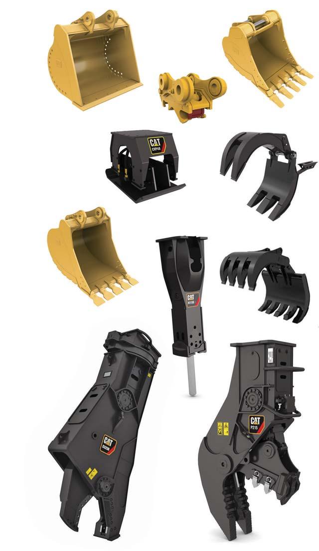 Work Tools Dig, hammer, rip, and cut with confidence An extensive range of Cat Work Tools for the 320E LRR includes buckets, compactors, grapples, scrap and demolition shears, multi-processors,