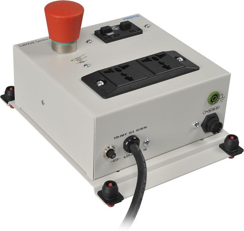 8 lb) Emergency Stop Station 46705-00 The Emergency Stop Station is used to rapidly interrupt the operation of the devices connected to the outlets when the button is pushed, or when a ground fault