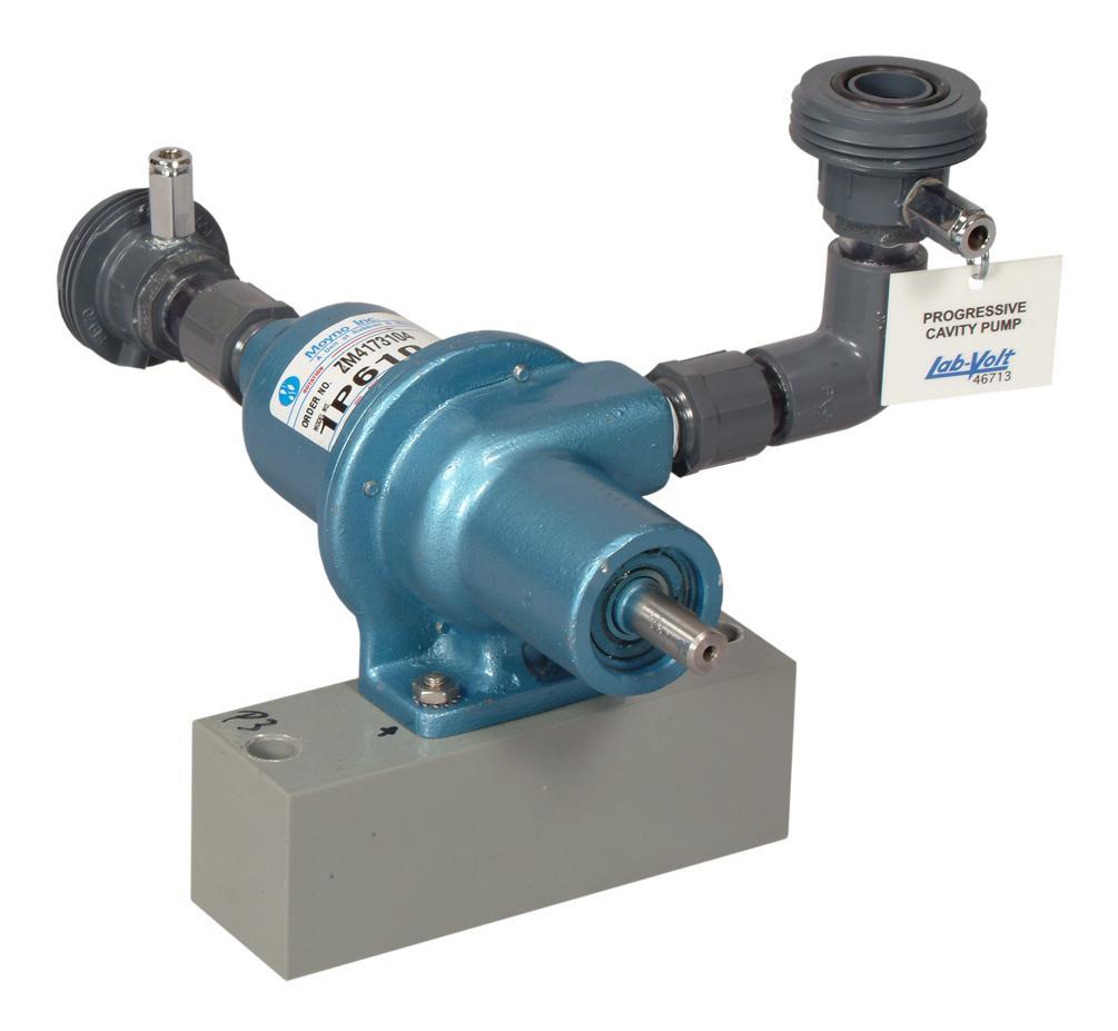 Progressive Cavity Pump (Optional) 46713-10 The Progressive Cavity Pump is used to study the characteristics of this type of pumps and the maintenance that they require.