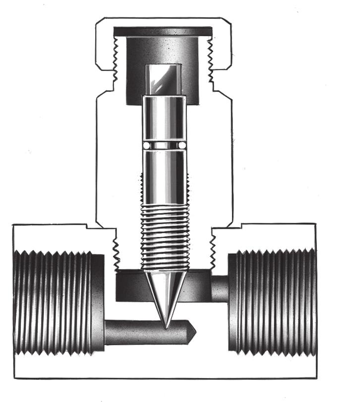 Type 111 Needle Valve The Type 111 needle valve is a small, lightweight manual throttling valve typically used when the application requires a small port diameter and a large end connection.