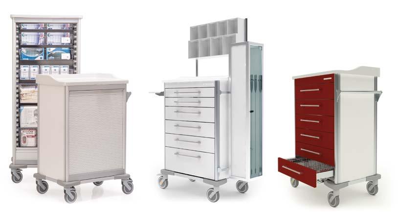 Flexibility in design, specification and style, multifunctional mobile units compatible with Medstor trays for maximum organisation. Customise for purpose with practical accessories.