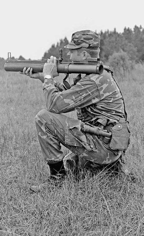the U.S. M72 Light Anti- tank Weapon (LAW). This weapon uses a 66mm anti-tank warhead and fin stabilized rocket fired from an extendable fiberglass launch tube.