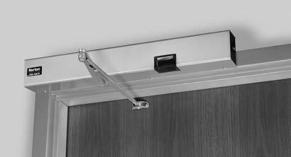 PUSH SIDE Surface mounted to the push (stop) frame face Double lever arm mounts directly to the door Minimum 4" (102mm) ceiling clearance required Handed Standard units accommodate doors opening 180