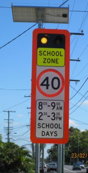 flashing Variable speed limit signs supplementing static school zone signs Vehicle activated signs supplementing static school zone signs.