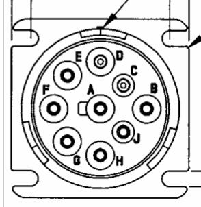J1939 Connector (9-Pin) Pin A: Battery (-) Pin B: Battery (+) Pin C: CAN High Pin D: CAN Low Pin E: CAN Shield Pin F:
