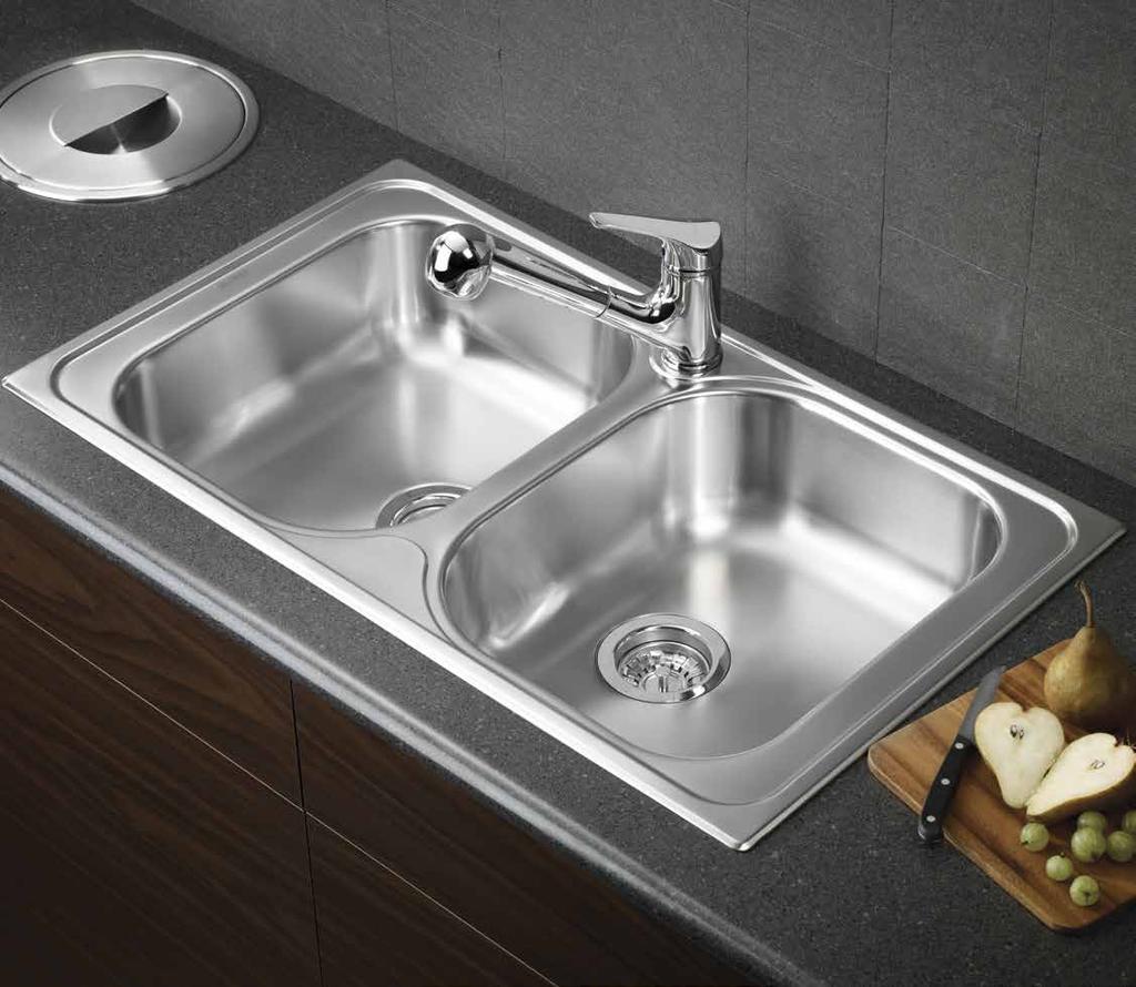 BLANCO Two Bowl s : BLANCO PLUS 8, Stainless Steel Faucet: