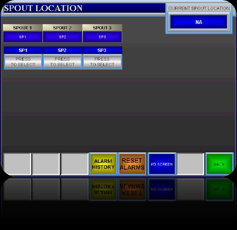SPOUT LOCATION The SPOUT LOCATION screen can also be accessed through the RUN BLEND screen.
