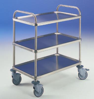 s PREMIER CATERING TROLLEYS Serving grade 304 dished shelves g 25mm diameter stainless steel tubular handles Dimensions 800 / 900 and 1075mm lengths 500 / 550 and 660mm depths All models 960mm high