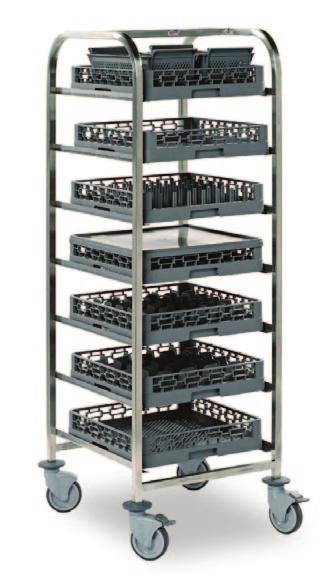 PREMIER CATERING TROLLEYS s Dishwash / Glass Basket s Full Height and Low Level 25x25 tube frame construction g One piece formed sides g Welded stainless trayslides 1.