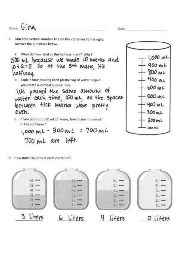 Student Debrief (10 minutes) Lesson Objective: Estimate and measure liquid volume in liters and milliliters using the The Student Debrief is intended to invite reflection and active processing of the