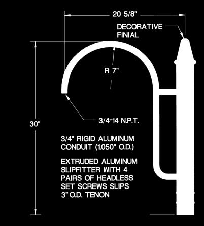 The aluminum scroll, if furnished, is attached to both the pipe