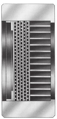 The support grate is constructed of interlocked 304 SST bars and forms a trellis network whose diameter is equal to that of the multi-stage element.