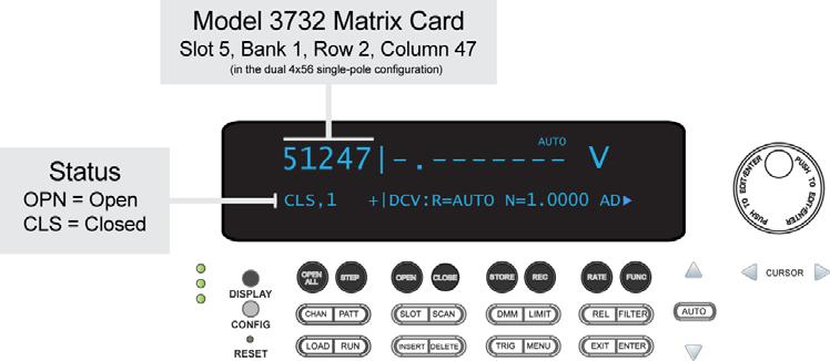 Using the Series 3700 front panel with the Model 3732 card Because of the change in channel designators for the Model 3732 card, the front panel now displays an extra digit (see Figure 21).