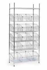 PRECONFIGURED: Basket Shelving Units PRECONFIGURED: Basket Shelving Units Stationary 5-Basket Stationary Includes 4 chrome posts, 1 chrome wire shelf (can be used at top or