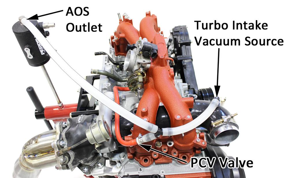 Decide where to install PCV valve (one way valve) and Y connector along 1/2" emissions hose coming from AOS outlet.