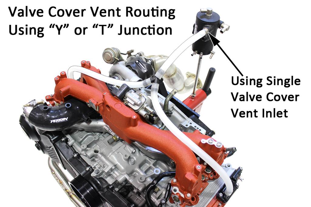 c. recommend to connect each valve cover vent separately to the AOS. This will provide the best venting while under high lateral G forces. If connecting each vent separately, skip to step g.