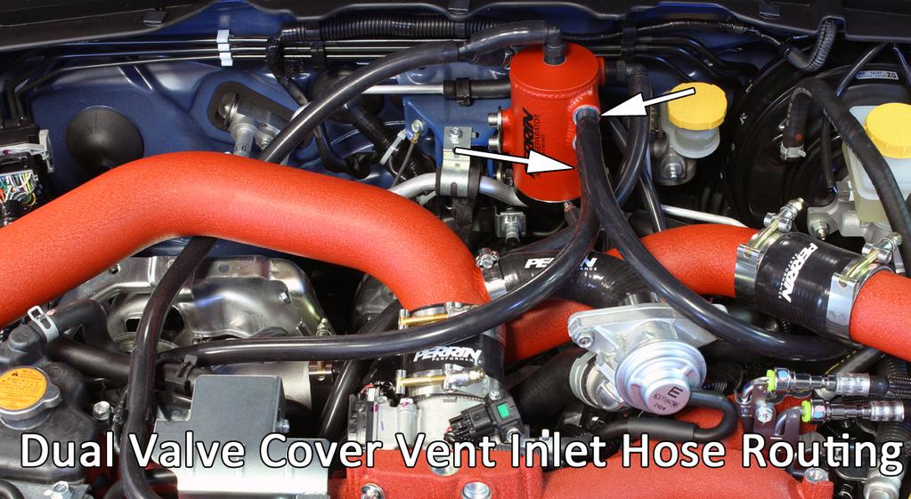 If you are connecting each valve cover vent separately to AOS Inlets, install supplied 1/2 barbed 3/8NPT straight fittings into each valve cover vent inlet.