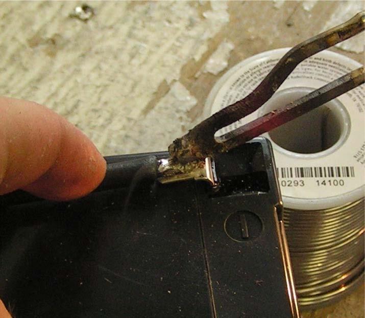 The drop of solder on the tip will facilitate rapid heat transfer into the wire then onto the battery terminal.