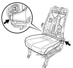 c) Carefully peel back the cover until the seat airbag strap is visible. d) Remove the nut and disengage the strap from the seat frame and cushion.