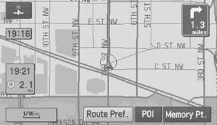 (7) Set Destination button The destination, memory point or way point wi be set at the position pointed by in the scro screen. (8) Store Memory Point button Stores markers on the map.