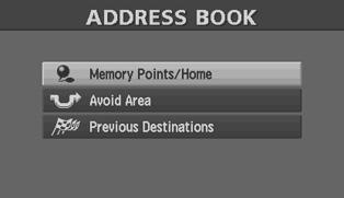 Address Book Before Use Before Steps MENU ENTER seect Getting started Routing Address Book Avoid Area Storage Avoid Area Confirmation and Modification Avoid