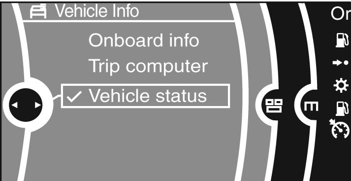 Control Display screen contents (vehicles with idrive) The current Status of Service items determined by the CBS are shown in the Control Display.