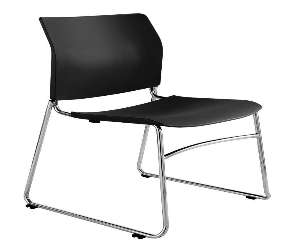 FOS One Sled Chair FOS Code FOS One BLK FOS One BLK UPH Option Polypropylene Upholstered option Sled Base ChromeFrame Polypropylene Shell No arms Stackable Linking