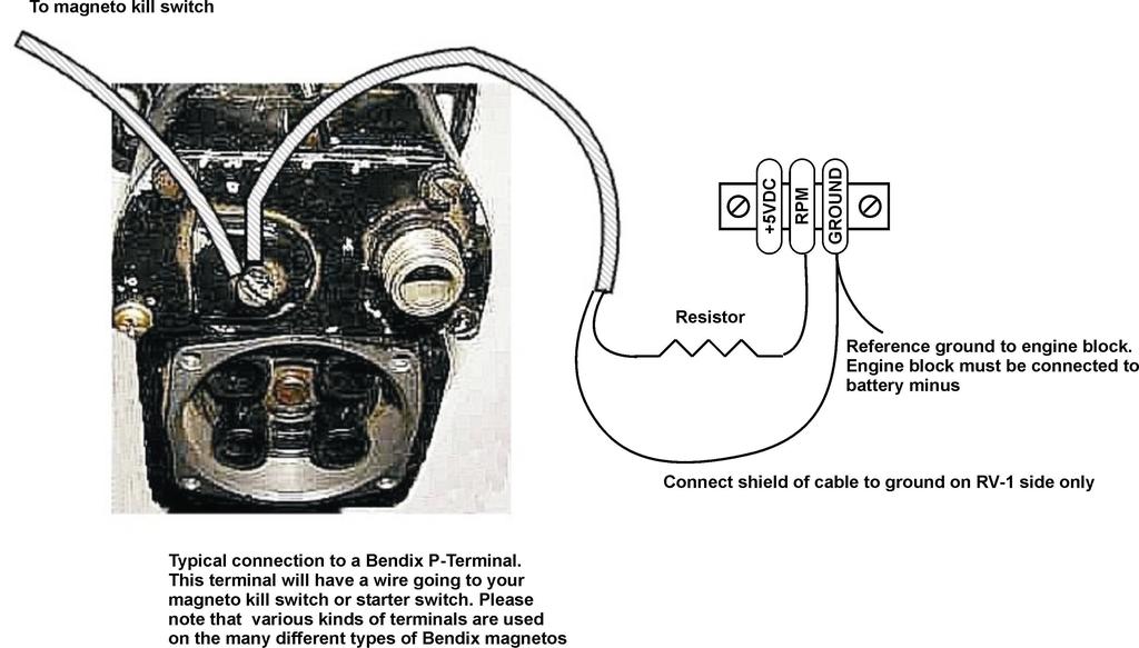 Page 16 9.7 Connecting a Bendix magneto as a RPM source The above drawing shows the connection required if you would like to connect a magneto as RPM source.