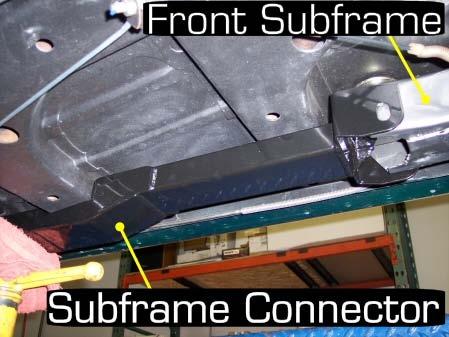 Install the subframe connector using the provided 5/8 bolt and the