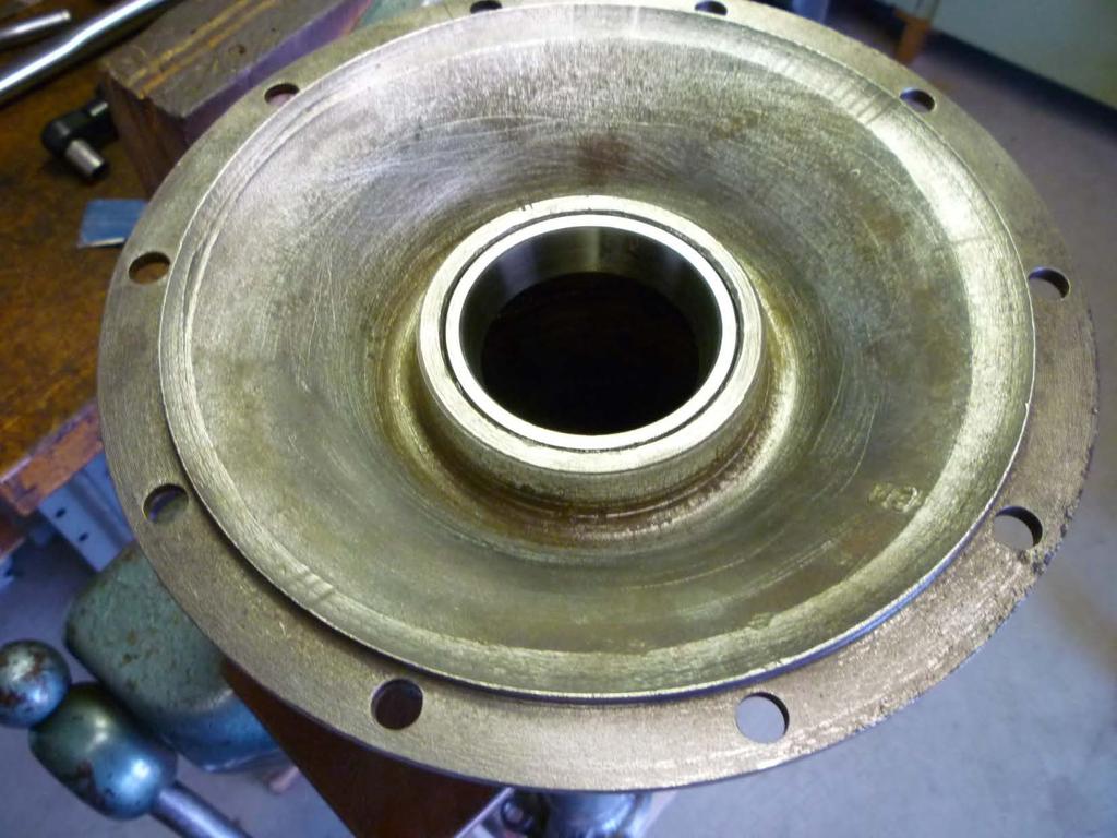 A new bearing race has been pressed into place. It is important that the race is seated properly.