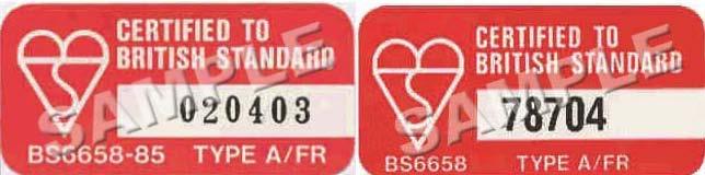 1/2005, - FIA 8860-2204 or - British Standards Institution BS 6658-85 type A/FR