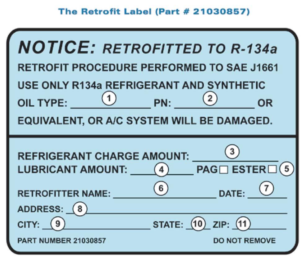 8. Fill out and install the retrofit label,