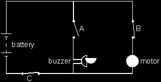 (iii) The motor is... The buzzer is... (iv) The motor is... The buzzer is... (v) The motor is.