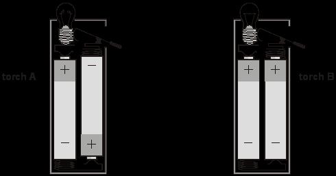 (b) The drawings below show two other torches. In both torches, the bulbs will not light even when Paul closes the switches.